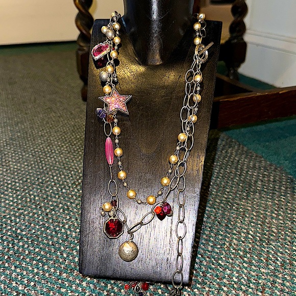 POGGI PARIS Embellished Crystal Gem Layered Charm Necklace - Picture 1 of 9